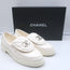 Chanel 20B CC Turn Lock Quilted Tab Loafers White Leather Size 37.5