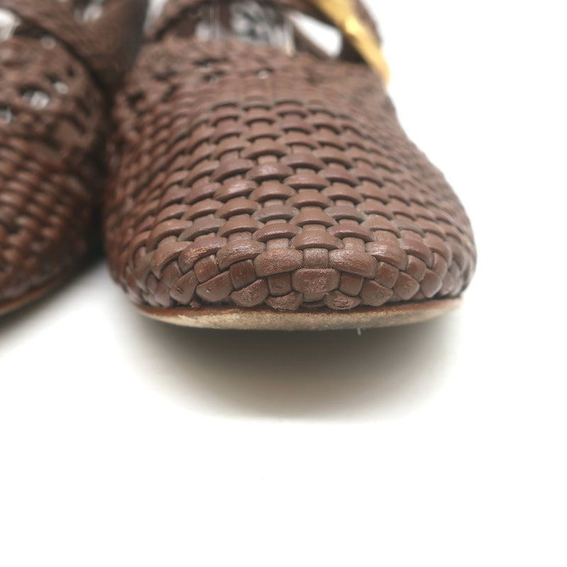 Larroude Verona Macrame Mary Jane Ballet Flats Brown Leather Size 8.5
