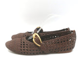 Larroude Verona Macrame Mary Jane Ballet Flats Brown Leather Size 8.5
