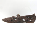 Larroude Verona Macrame Mary Jane Ballet Flats Brown Leather Size 8.5