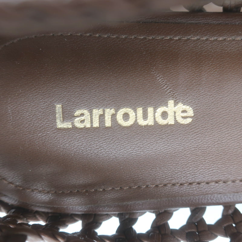 Larroude Verona Macrame Mary Jane Ballet Flats Brown Leather Size 8.5