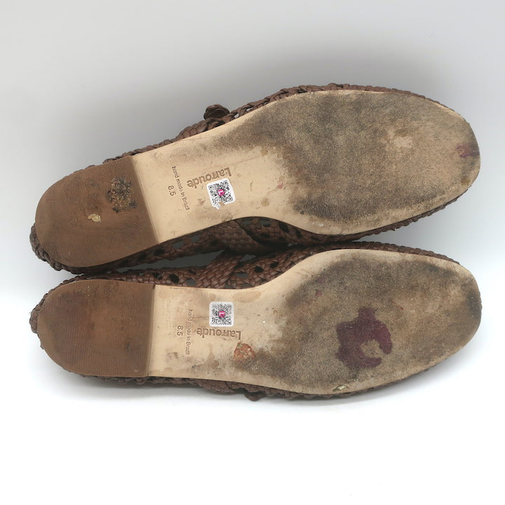 Larroude Verona Macrame Mary Jane Ballet Flats Brown Leather Size 8.5