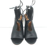 Aquazzura Sexy Thing Cutout Booties Black Leather Size 37.5 Open Toe Heels