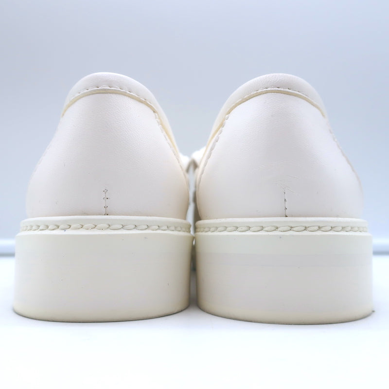 Chanel 20B CC Turn Lock Quilted Tab Loafers White Leather Size 37.5