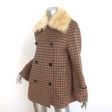 Theory Shearling Collar Plaid Peacoat Dorado Brown Wool-Blend Size Small