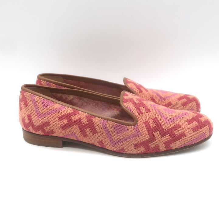 Stubbs &amp; Wootton Harlow Needlepoint Smoking Loafers Salmon Size 9