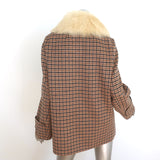 Theory Shearling Collar Plaid Peacoat Dorado Brown Wool-Blend Size Small