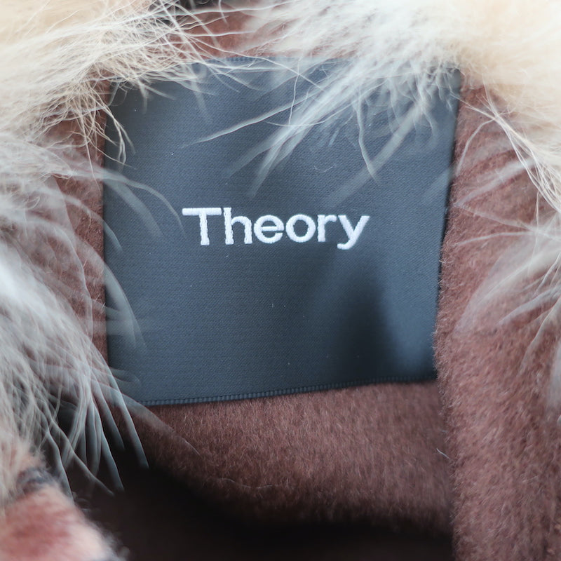 Theory Shearling Collar Plaid Peacoat Dorado Brown Wool-Blend Size Small