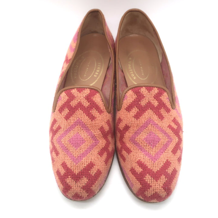 Stubbs &amp; Wootton Harlow Needlepoint Smoking Loafers Salmon Size 9