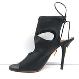 Aquazzura Sexy Thing Cutout Booties Black Leather Size 37.5 Open Toe Heels