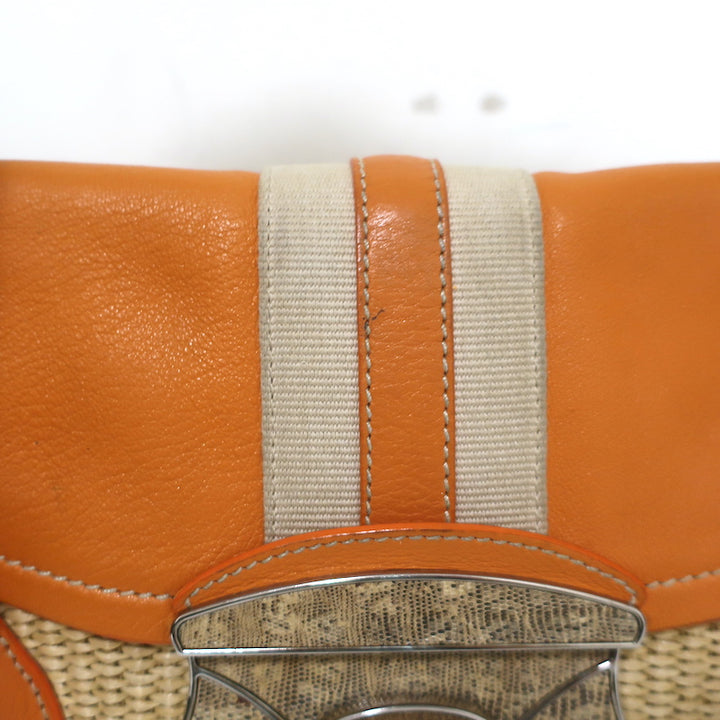 Prada Raffia &amp; Orange Leather Large Shoulder Bag