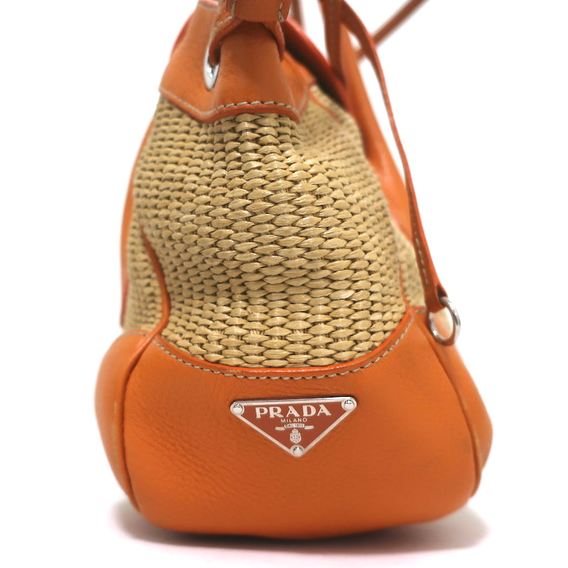 Prada Raffia &amp; Orange Leather Large Shoulder Bag
