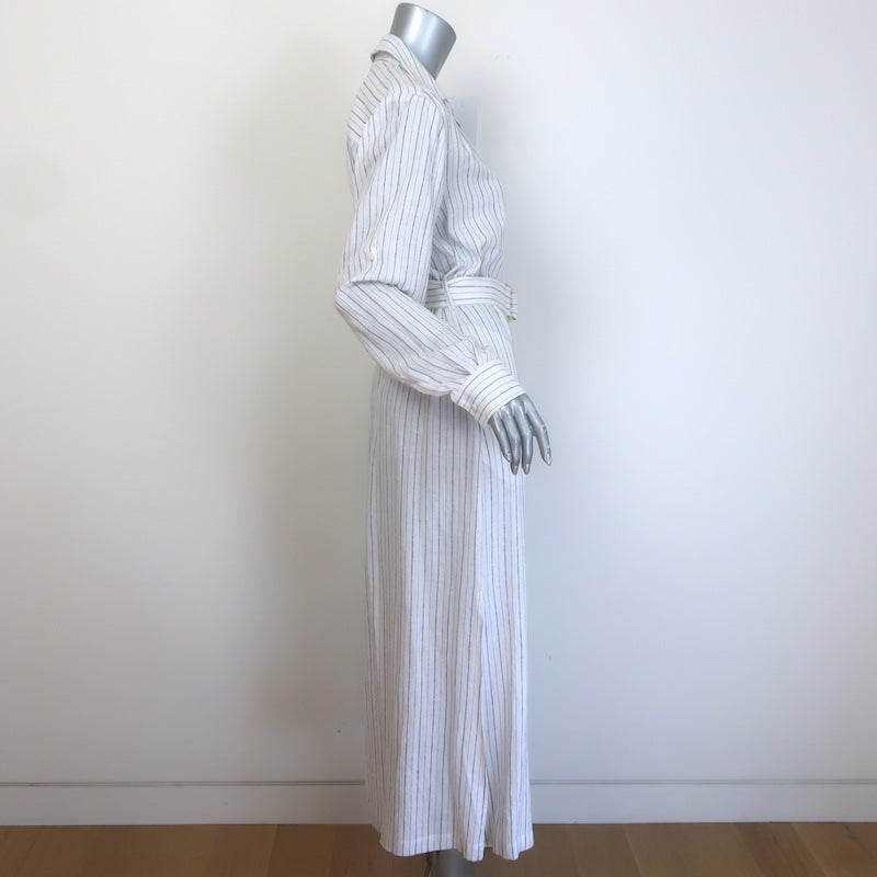Jonathan Simkhai Belted Maxi Shirt Dress White Striped Linen Size Extra Small