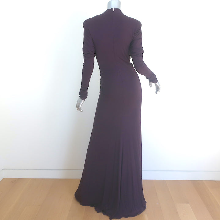 Roberto Cavalli Crystal-Embellished Deep V-Neck Gown Eggplant Jersey Size 40