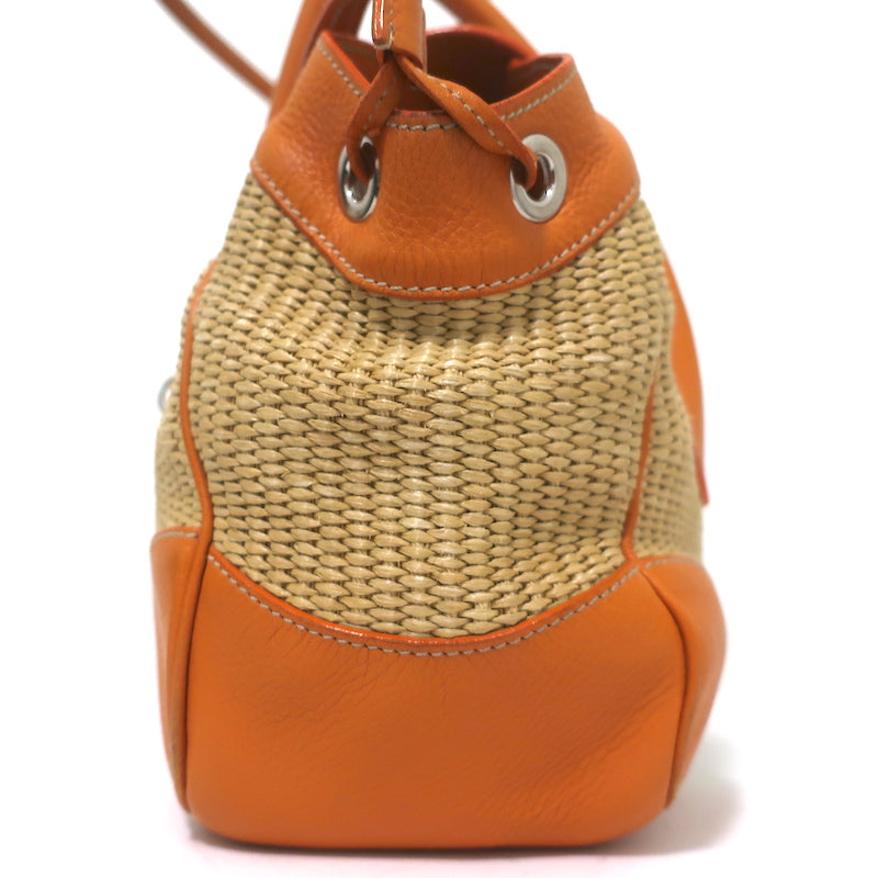 Prada Raffia &amp; Orange Leather Large Shoulder Bag