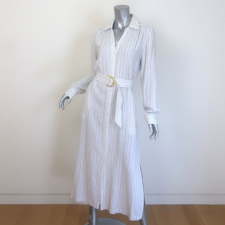 Jonathan Simkhai Belted Maxi Shirt Dress White Striped Linen Size Extra Small