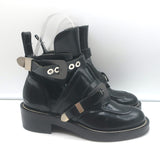 Balenciaga Ceinture Cutout Buckled Biker Boots Black Polished Leather Size 39