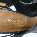 Aquazzura Sexy Thing Cutout Booties Black Leather Size 37.5 Open Toe Heels