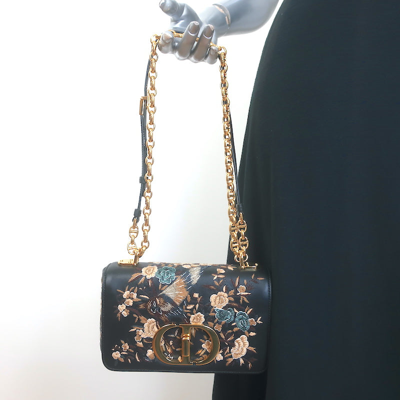 Christian Dior Small Caro Bag Black Embroidered Leather Crossbody NEW