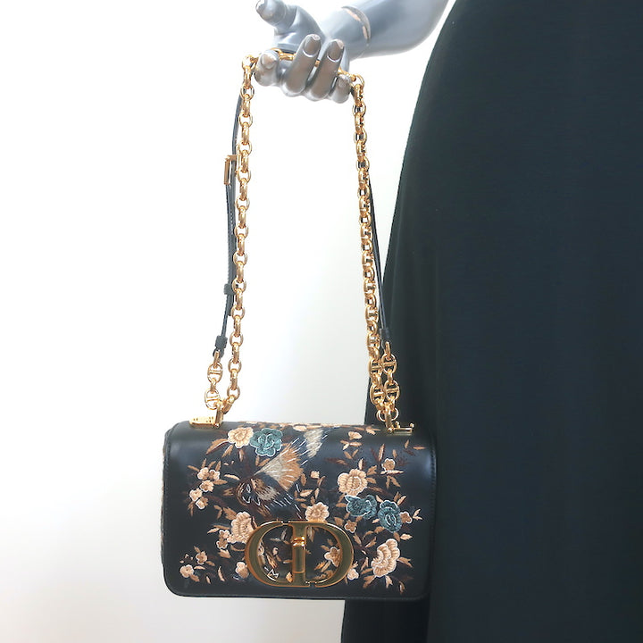Christian Dior Small Caro Bag Black Embroidered Leather Crossbody NEW