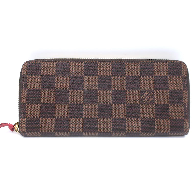 Louis Vuitton Clemence Wallet Brown Damier Canvas &amp; Red Leather NEW