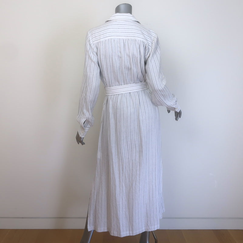 Jonathan Simkhai Belted Maxi Shirt Dress White Striped Linen Size Extra Small