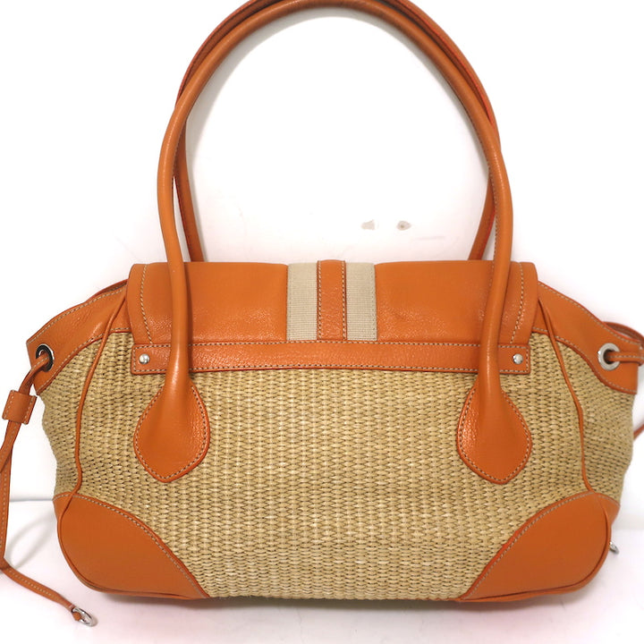 Prada Raffia &amp; Orange Leather Large Shoulder Bag