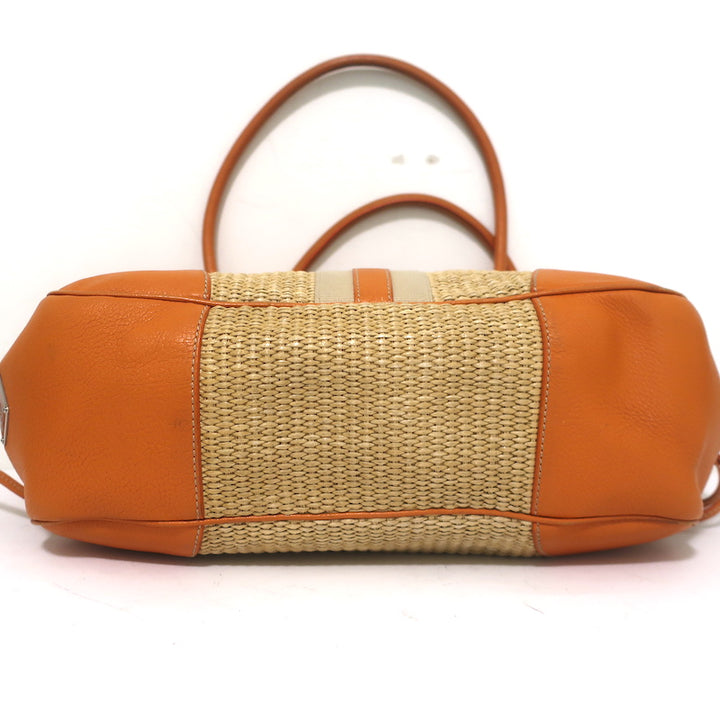 Prada Raffia &amp; Orange Leather Large Shoulder Bag