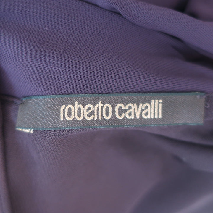 Roberto Cavalli Crystal-Embellished Deep V-Neck Gown Eggplant Jersey Size 40
