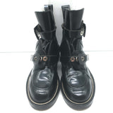 Balenciaga Ceinture Cutout Buckled Biker Boots Black Polished Leather Size 39