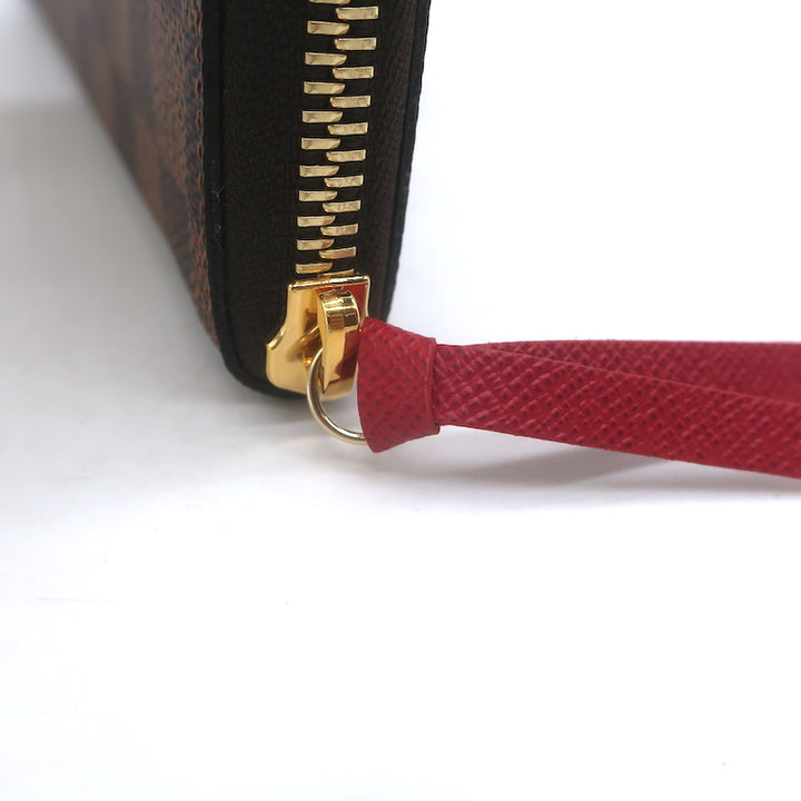 Louis Vuitton Clemence Wallet Brown Damier Canvas &amp; Red Leather NEW