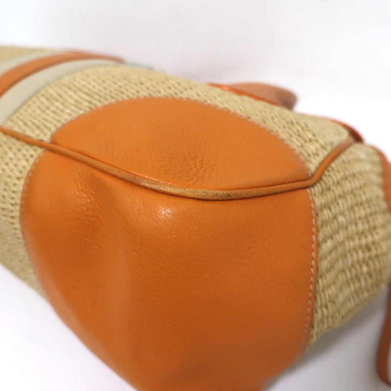 Prada Raffia &amp; Orange Leather Large Shoulder Bag