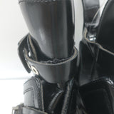 Balenciaga Ceinture Cutout Buckled Biker Boots Black Polished Leather Size 39