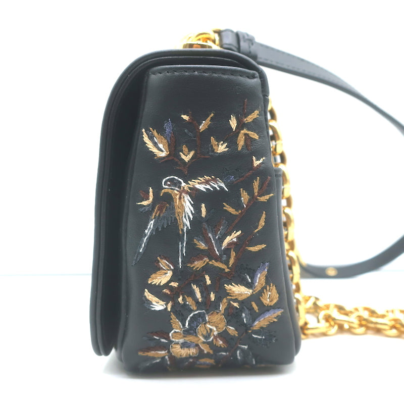 Christian Dior Small Caro Bag Black Embroidered Leather Crossbody NEW