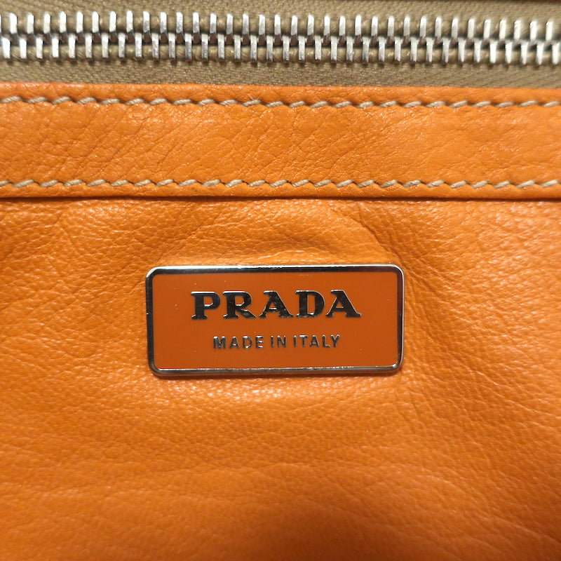 Prada Raffia &amp; Orange Leather Large Shoulder Bag