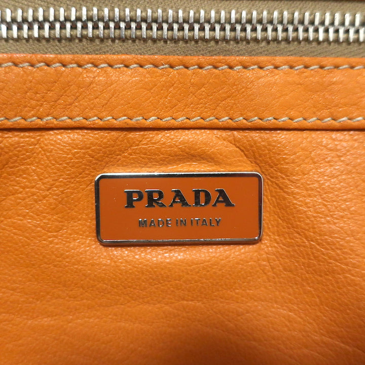 Prada Raffia &amp; Orange Leather Large Shoulder Bag