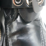 Balenciaga Ceinture Cutout Buckled Biker Boots Black Polished Leather Size 39