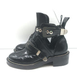 Balenciaga Ceinture Cutout Buckled Biker Boots Black Polished Leather Size 39