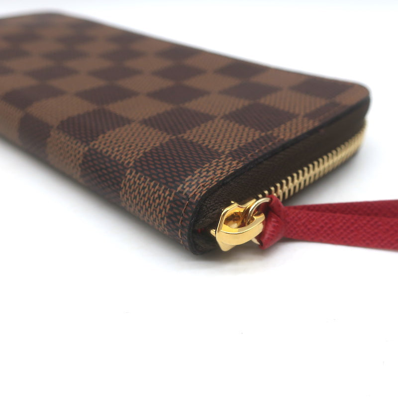 Louis Vuitton Clemence Wallet Brown Damier Canvas &amp; Red Leather NEW