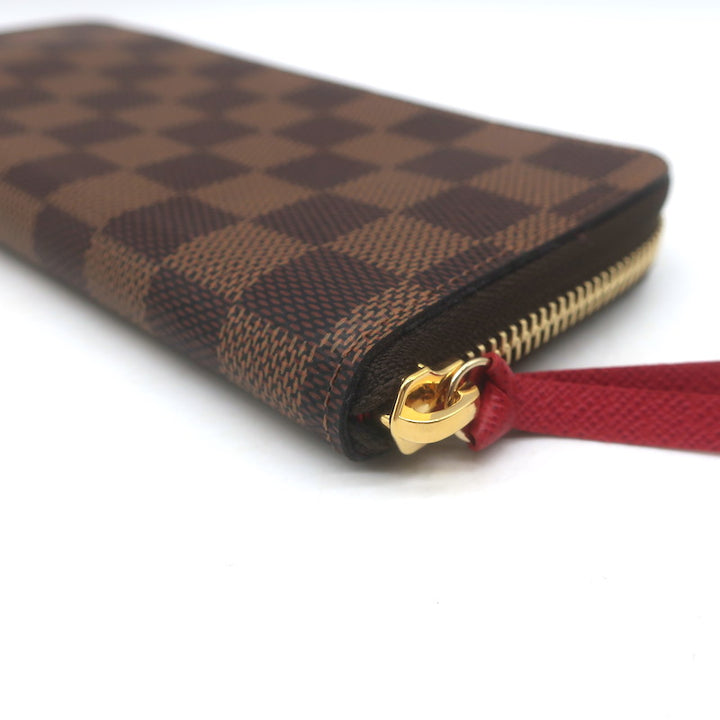 Louis Vuitton Clemence Wallet Brown Damier Canvas &amp; Red Leather NEW