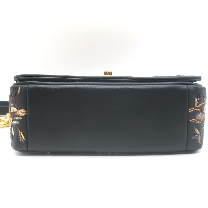 Christian Dior Small Caro Bag Black Embroidered Leather Crossbody NEW