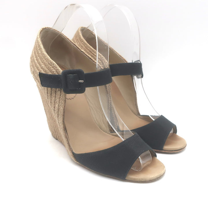 Christian Louboutin Panier 120 Espadrille Wedge Sandals Black Canvas Size 39