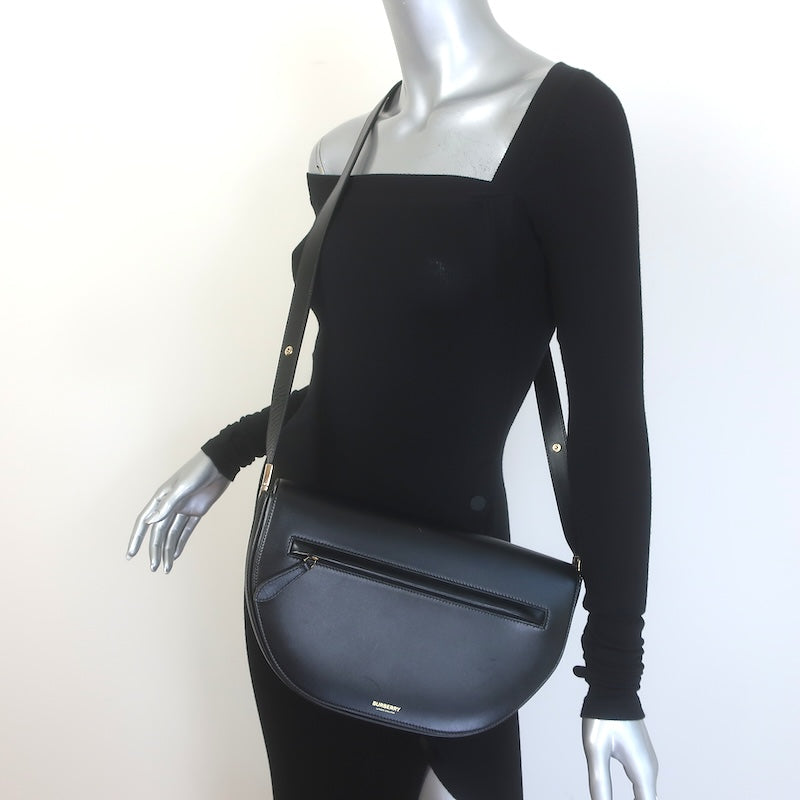 Burberry Olympia Medium Shoulder Bag Black Leather Crossbody