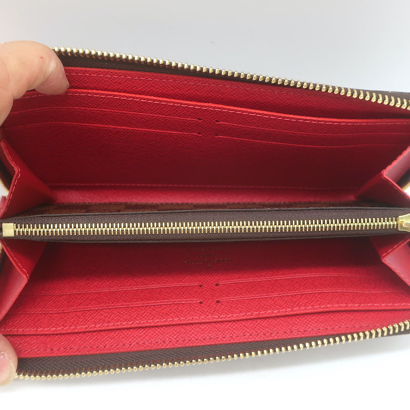 Louis Vuitton Clemence Wallet Brown Damier Canvas &amp; Red Leather NEW