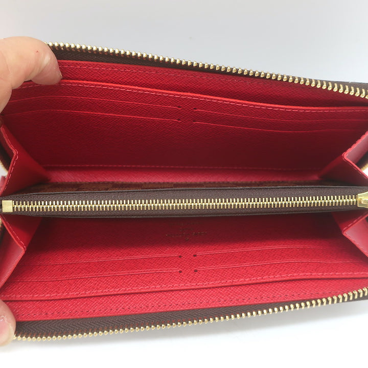 Louis Vuitton Clemence Wallet Brown Damier Canvas &amp; Red Leather NEW