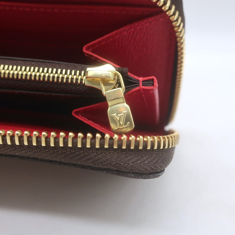 Louis Vuitton Clemence Wallet Brown Damier Canvas &amp; Red Leather NEW