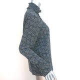 Vanessa Bruno Blouse Navy/Sage Floral Print Silk-Blend Size 38 Long Sleeve Top