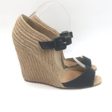 Christian Louboutin Panier 120 Espadrille Wedge Sandals Black Canvas Size 39