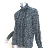 Vanessa Bruno Blouse Navy/Sage Floral Print Silk-Blend Size 38 Long Sleeve Top