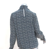 Vanessa Bruno Blouse Navy/Sage Floral Print Silk-Blend Size 38 Long Sleeve Top